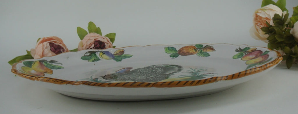 Vintage Large Italian Hand Painted Ceramic Pottery Turkey Platter