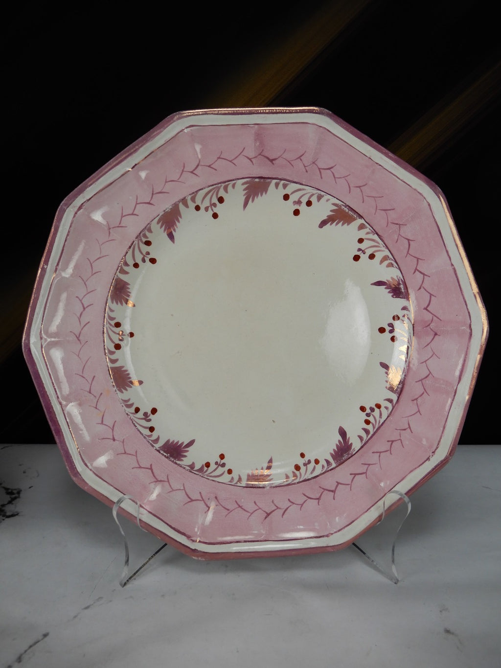 Antique Staffordshire Pink Glazes Sprig Decorations Luster Pearlware Plates
