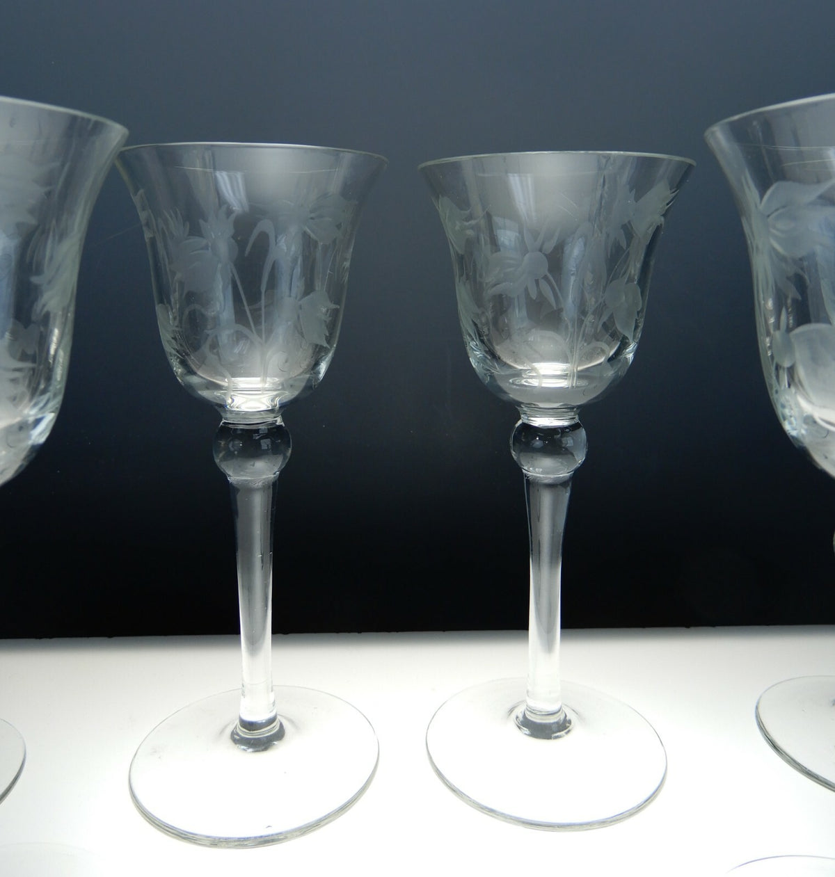 Set of 6  Elegant Etch Cordial Cocktail Glasses with Flowers
