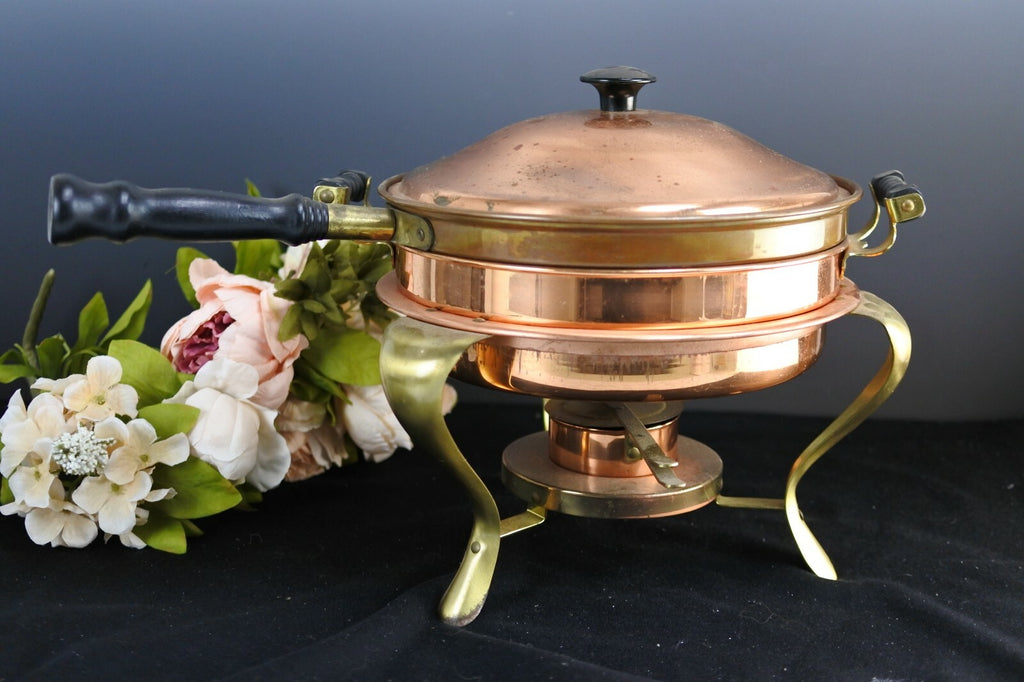 9.5" Vintage CGJ Copper Chaffing Dish Food Warmer Sterno with Stand