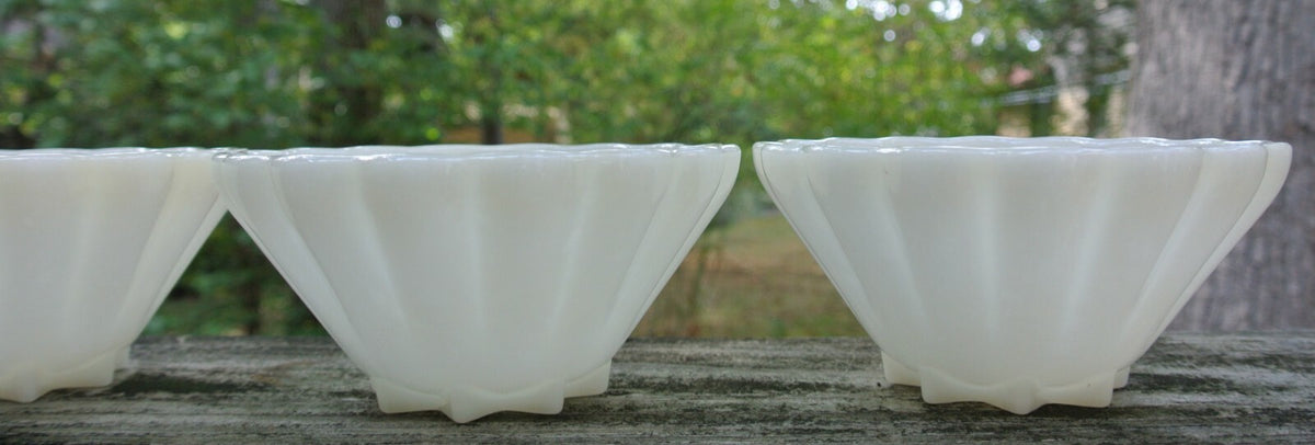 Set of 4 Fire King Lite Peach Opaque Milk White Ribbed Glass Bowls