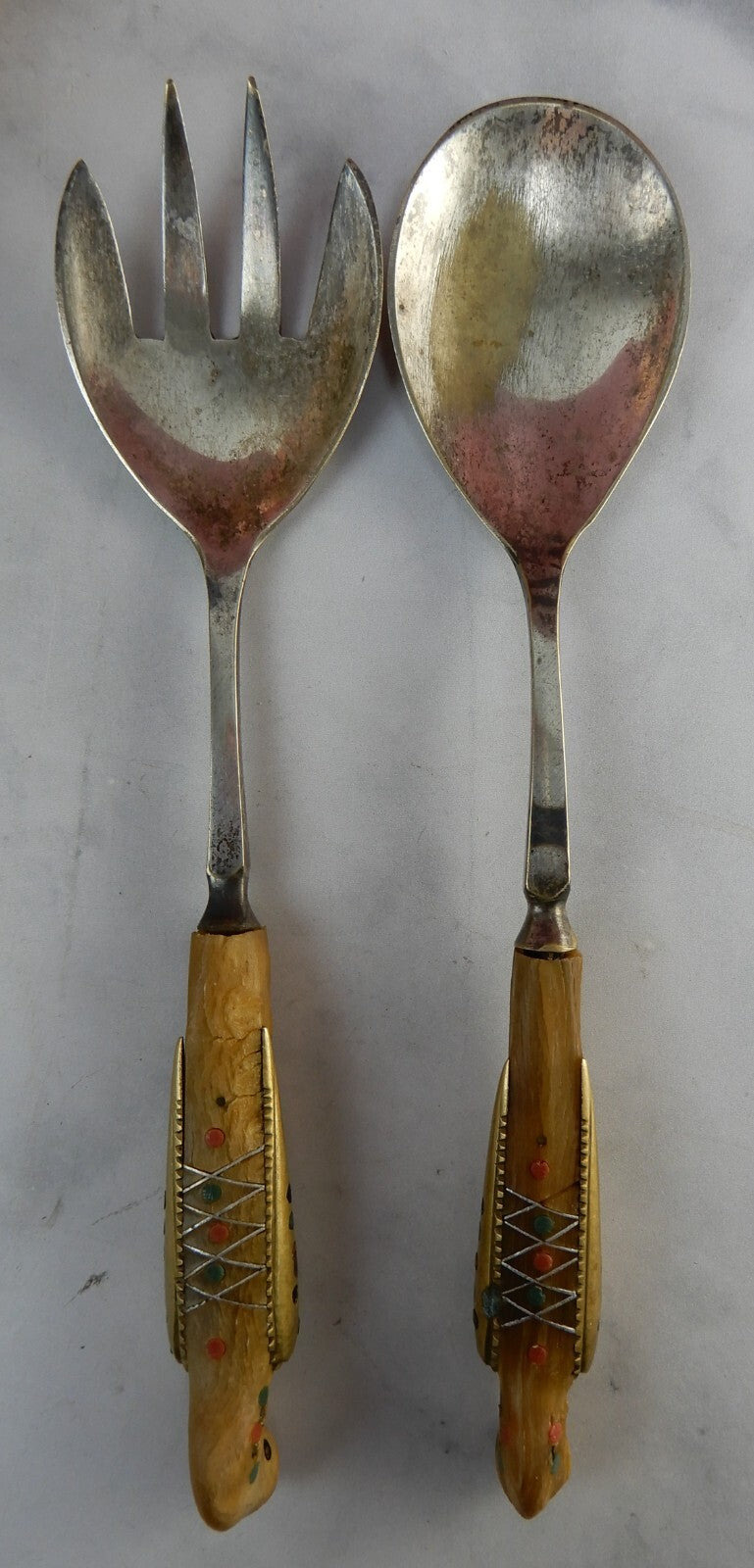 Vintage  Phoenix Bird Carved Handle Salad Servers Said And Alfred Haddad Jezzine