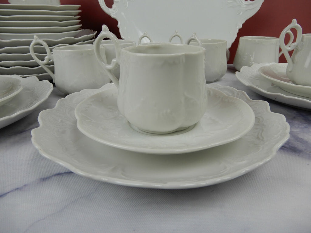 28 Pieces White Ceramic Plates,Saucers, Cups and Handled Plate Cake Unbranded