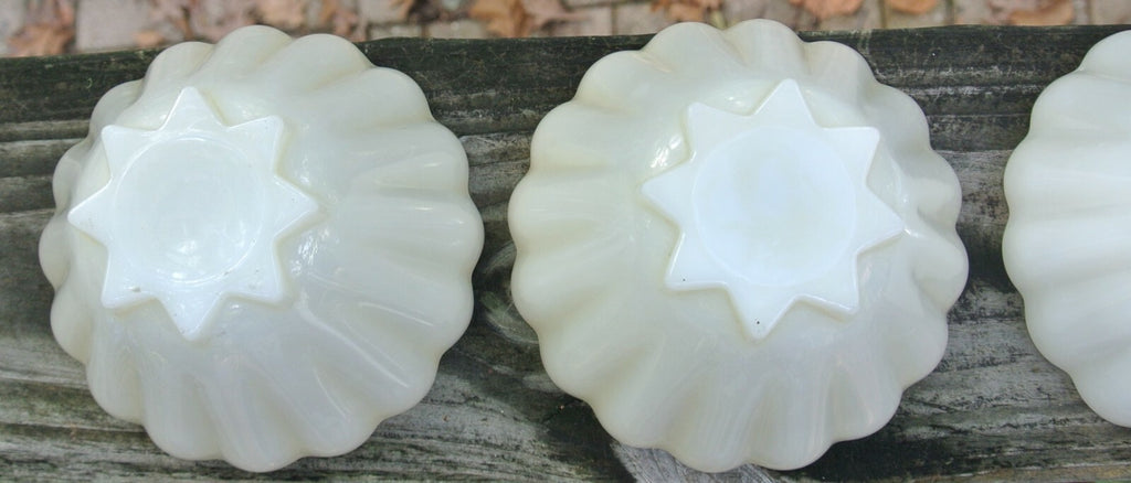 Set of 4 Fire King Lite Peach Opaque Milk White Ribbed Glass Bowls