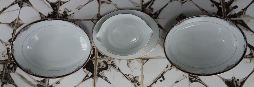 Legendary By Noritake Belle Empress 3980 Two Serving Oval Bowls,One Gravy Boat