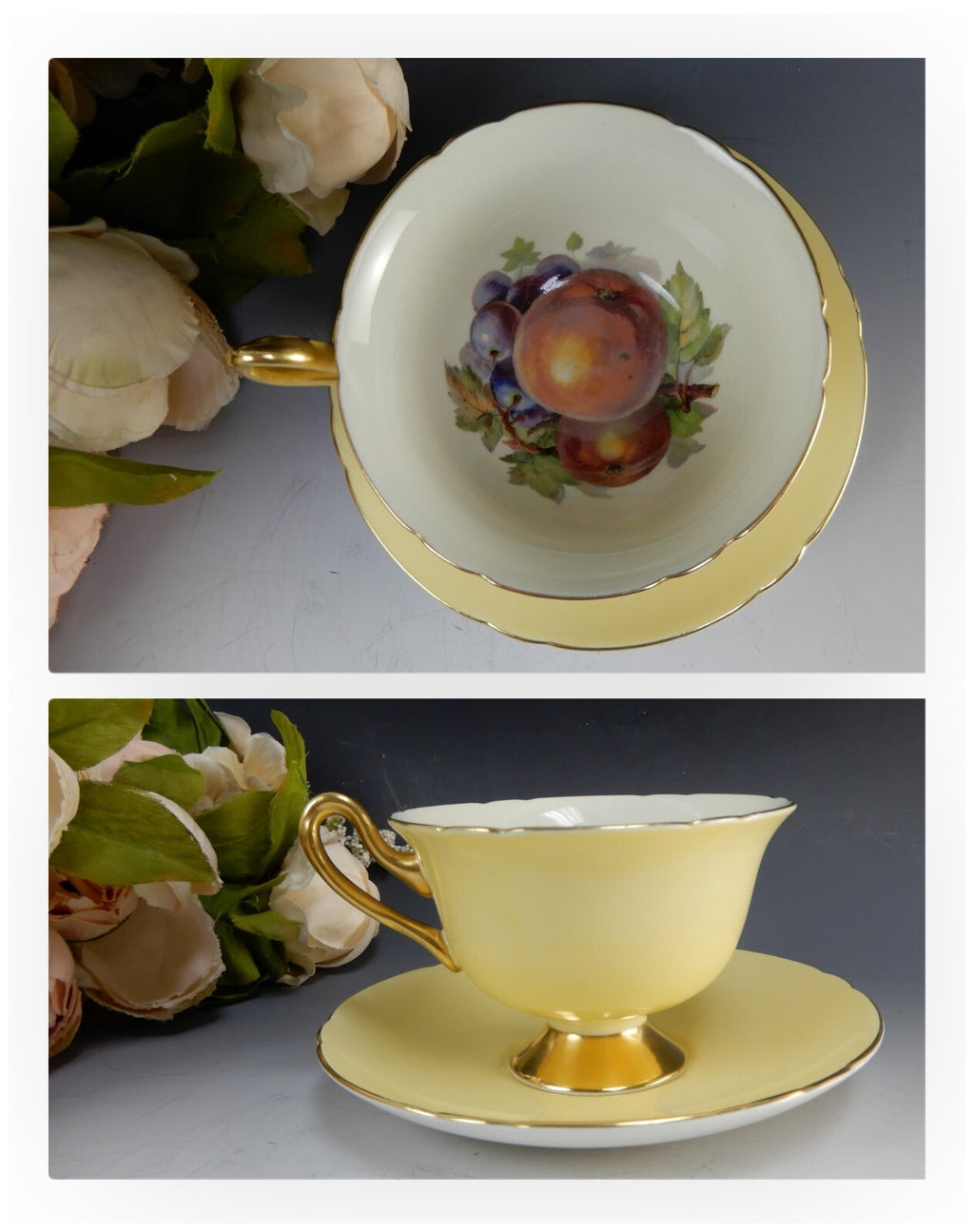 Shelley "Fruit Orchard" Center Yellow Cup & Saucer 13770 English Fine Bone China
