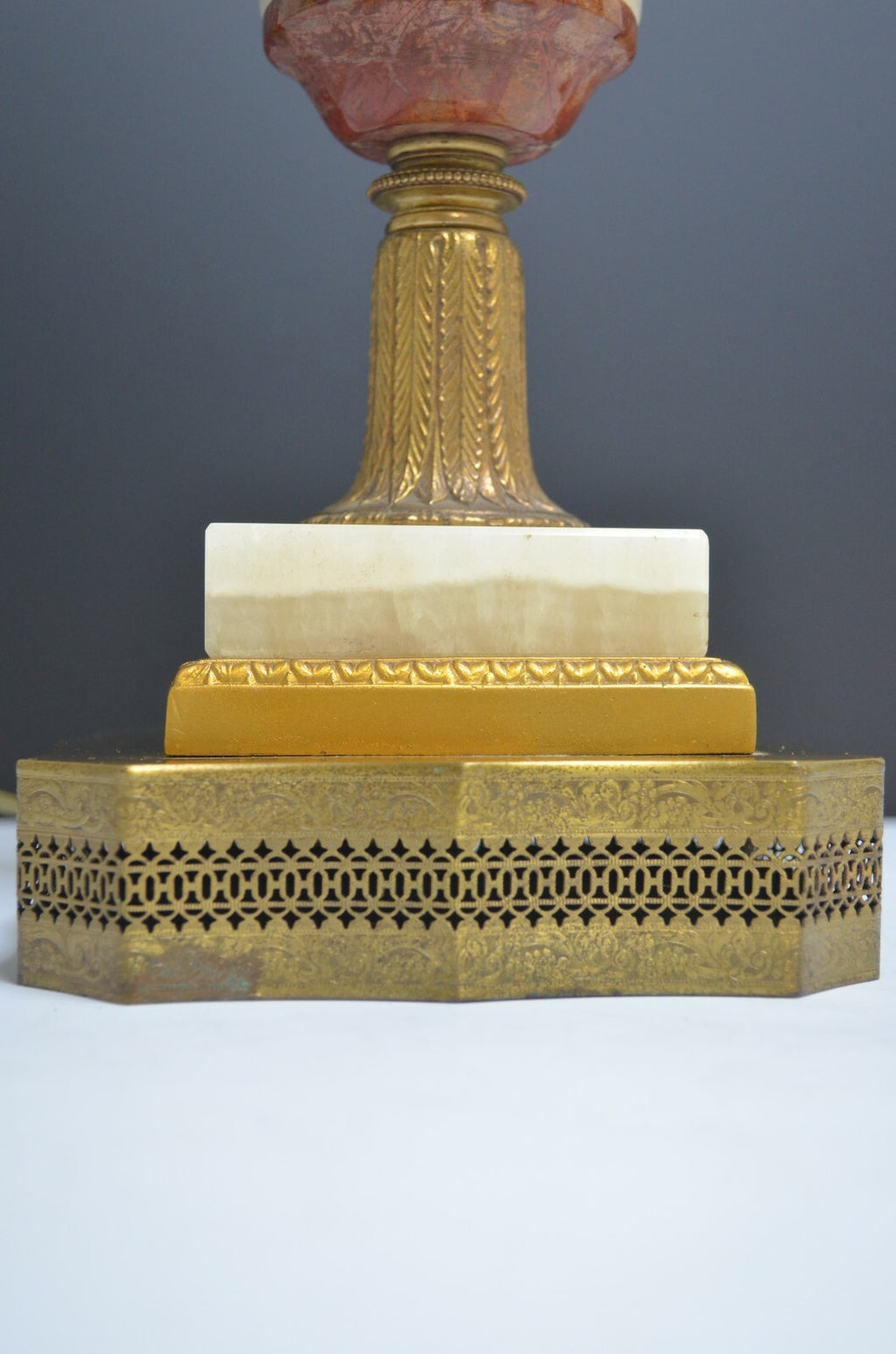 Vintage Brass, Quartz and Marble Table Lamp