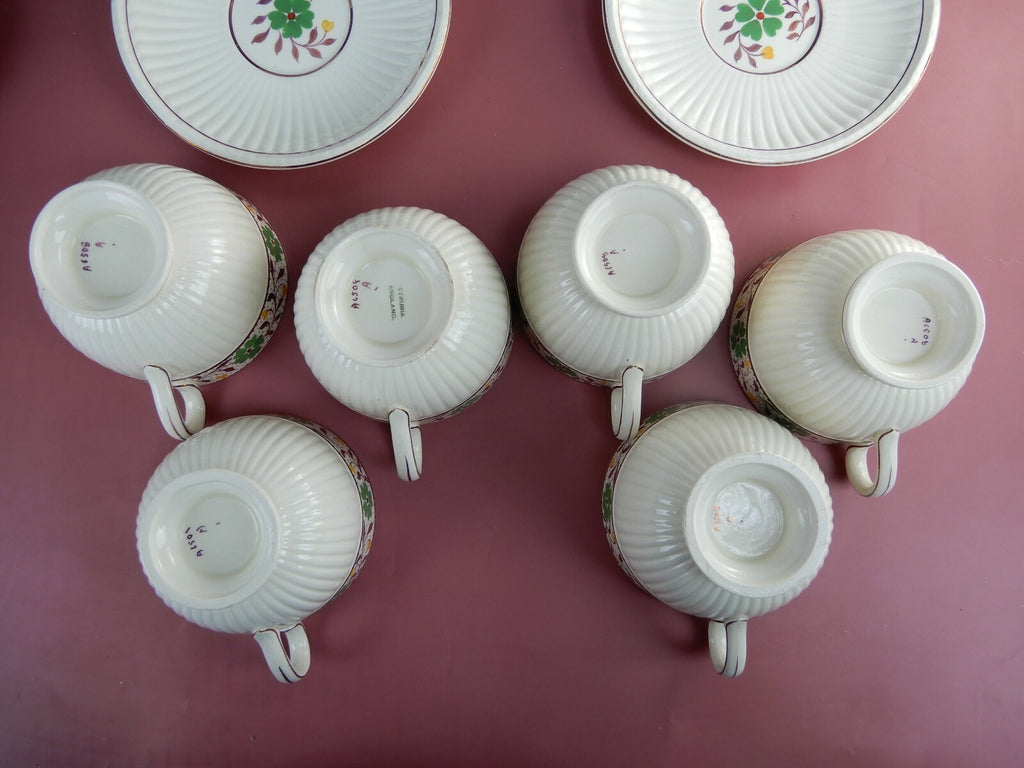 Vintage Set of 6 Wedgwood Etruria Luster Ribbed Cups and Saucers