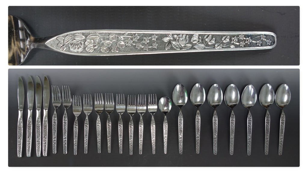 22 Piece of NASCO Sevita Repousse Floral Stainless Steel Made in Japan