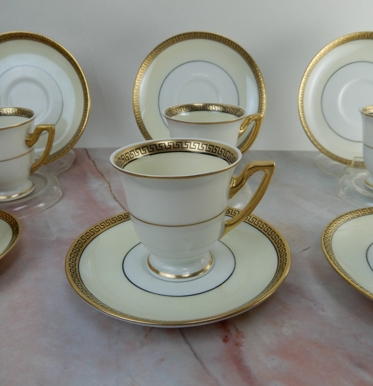 Thomas Bavaria Demitasse Set of 6 Chocolate Cups & Saucers Greek Key Design