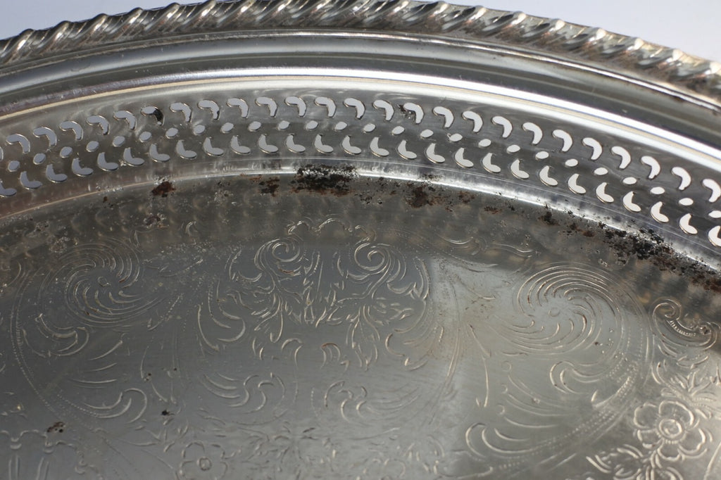 WM Rogers Antique Silverplate Large Etched Serving Tray Drink Tray