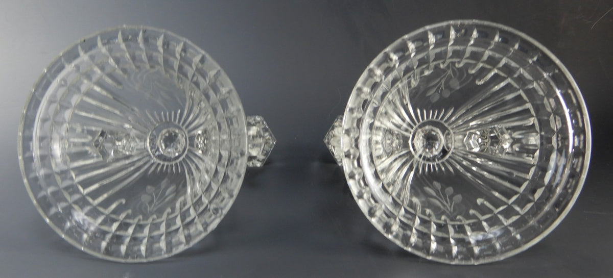 Pair of Imperial Glass Ohio Double Light Candle Holders Etched