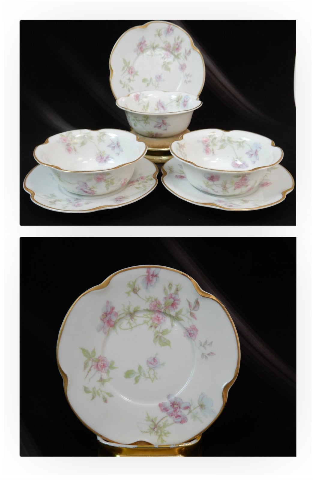 Set of three Haviland Limoges Floral Ramikins and Saucers