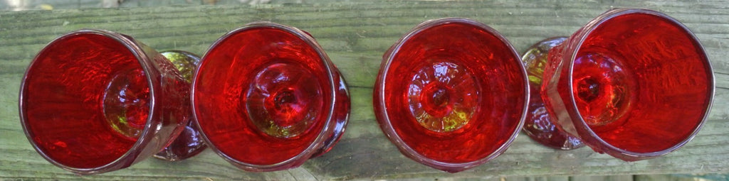 Set of 4 L. G. Wright Ruby Red Glass Westmoreland's Paneled Grape 6" Goblets 8oz