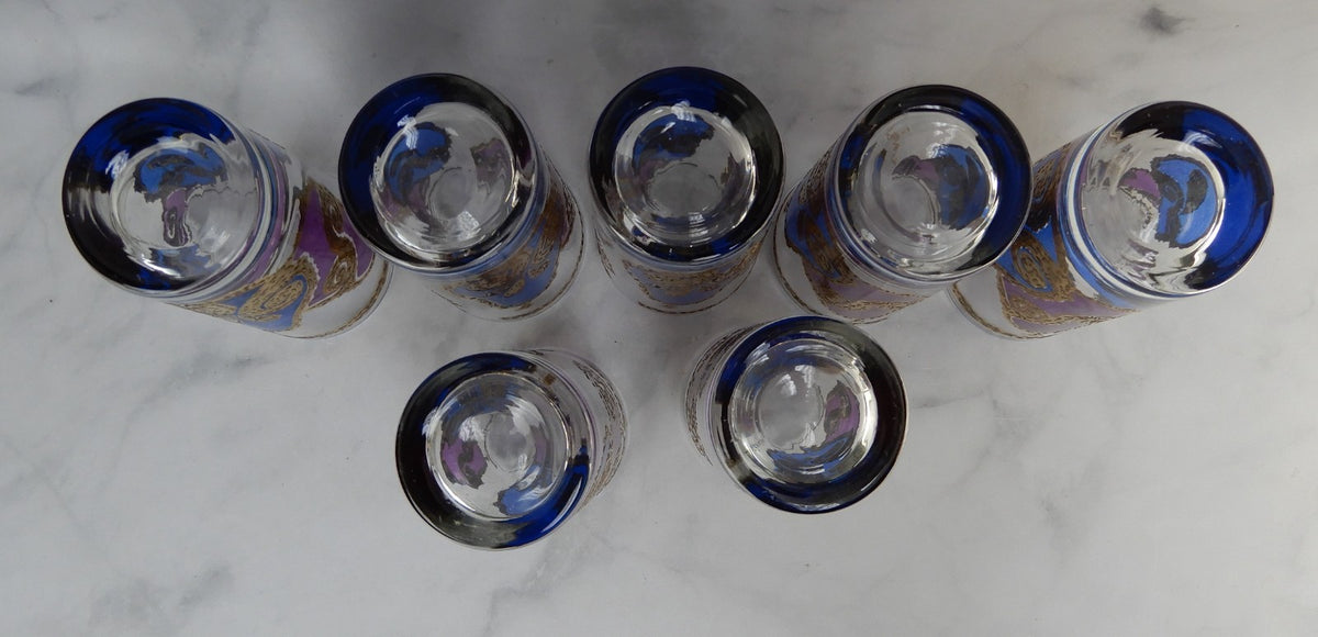 Seven Georges Briard Signed Mid-Century Apple and Pear Pageant Highball Glasses