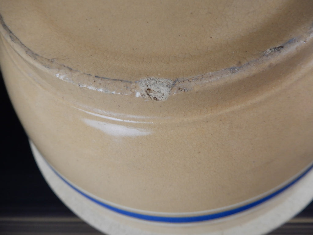 Vintage Ribbed Yelloware Mixing 11-5/8" Bowl with Blue/ White Bands