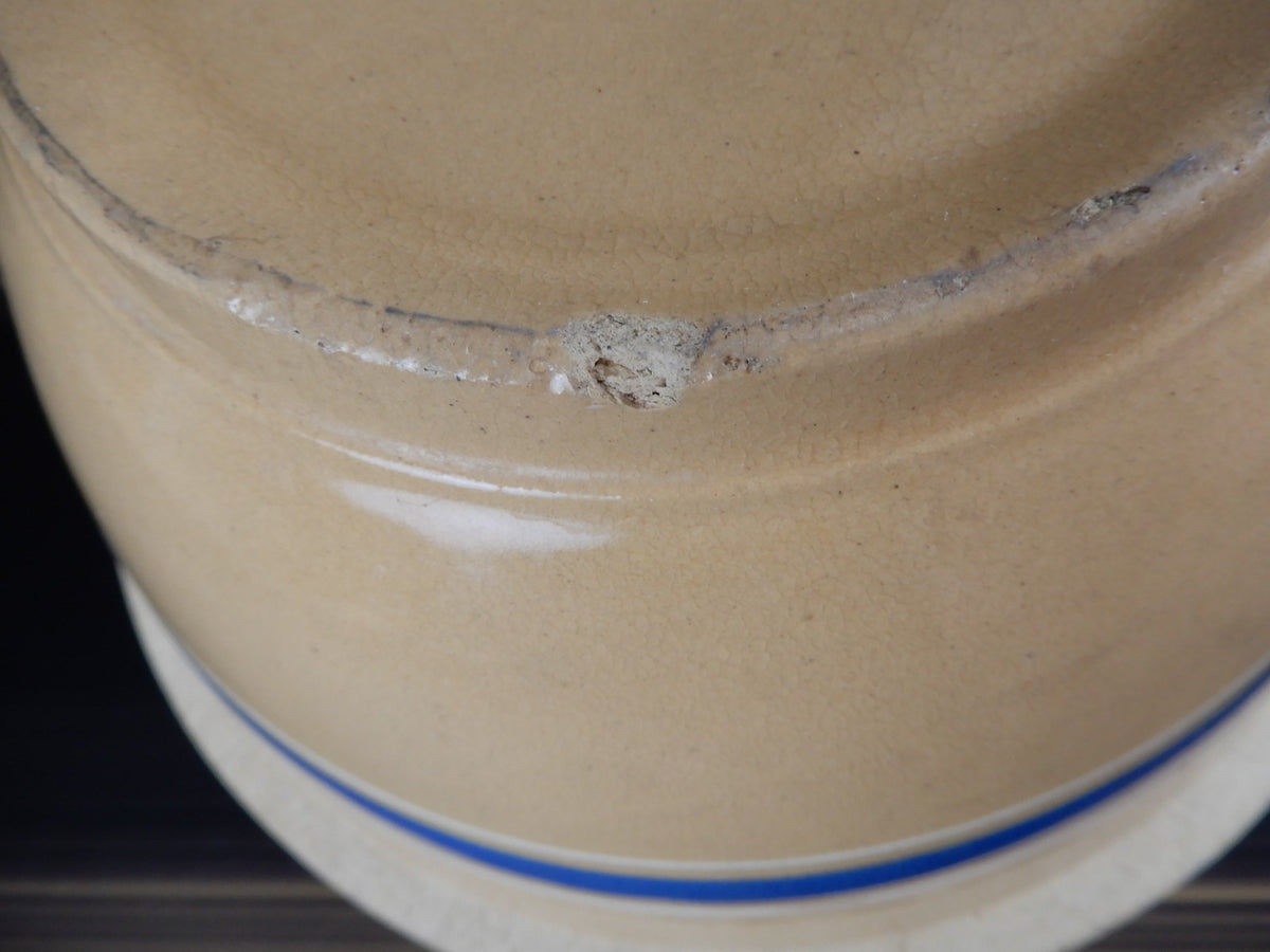 Vintage Ribbed Yelloware Mixing 11-5/8" Bowl with Blue/ White Bands