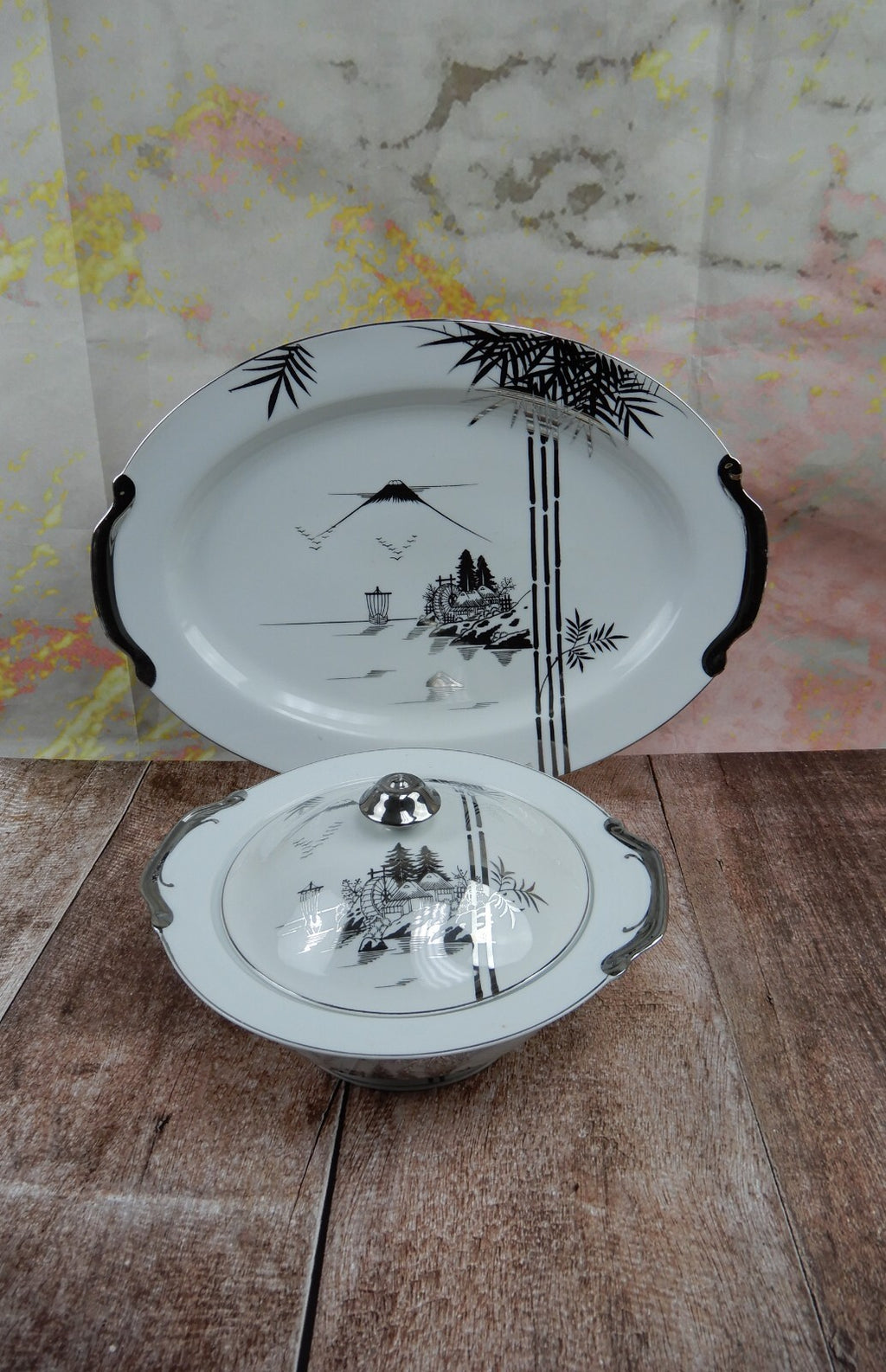 Kutani NS China Hand Painted Round Lidded Vegetable Bowl