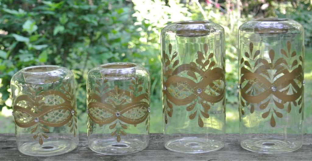 Vintage Set of 4 Glass Hand Painted Tea Light Candle Holders