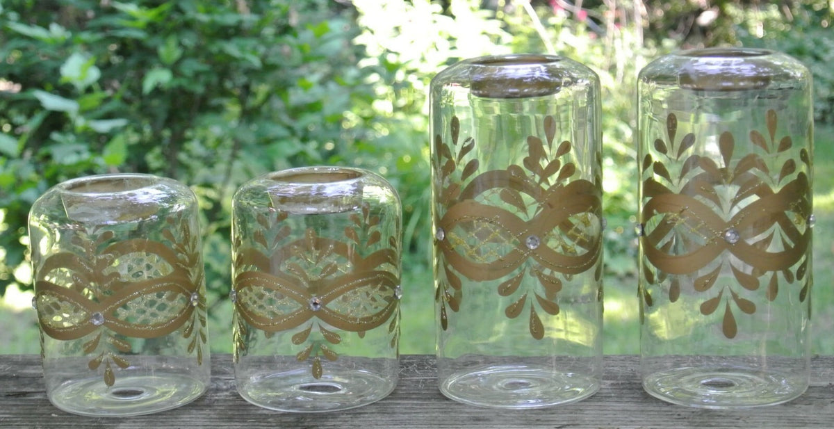 Vintage Set of 4 Glass Hand Painted Tea Light Candle Holders