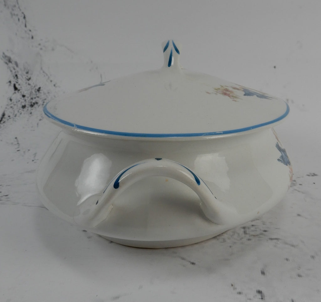 Vintage Homer Laughlin Blue Bird Decal Pattern Oval Covered Casserole ca. 1930