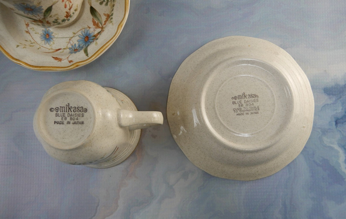 Vintage Mikasa Blue Daisies Cups and Saucers Set - Made in Japan
