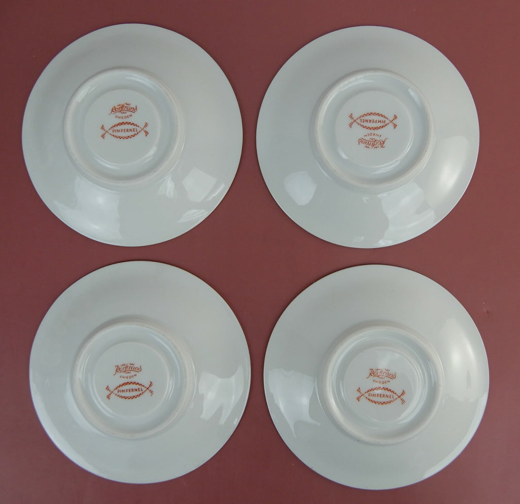 Rorstrand Sweden Pimpernel set of 4 Demitasse Cups and Saucers