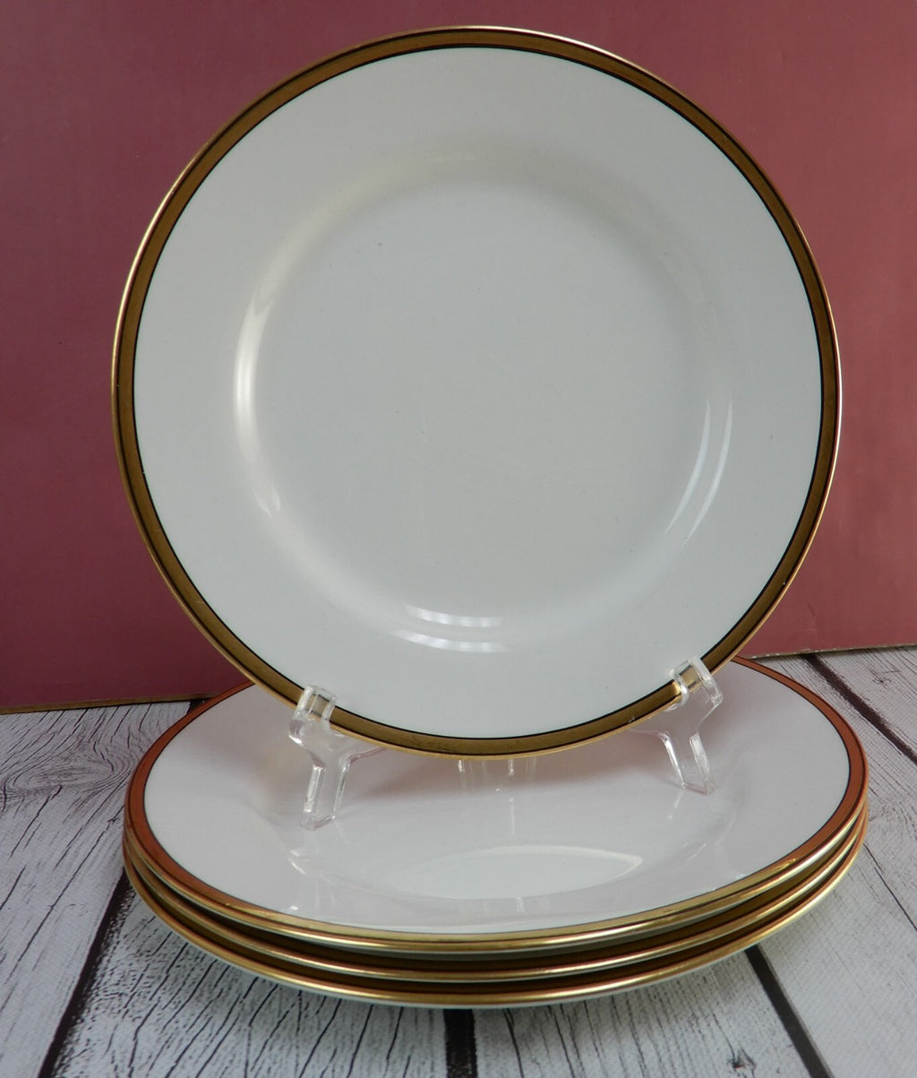 Lot of 6 Johnson Brothers England White Gold  and Black Rims 8" Salad Plates