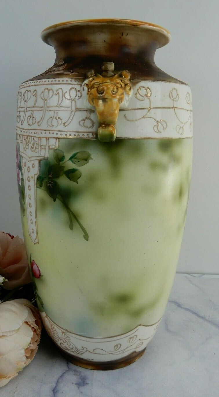 Vintage Japan Hand Painted Vase w/Roses and Raised Paint