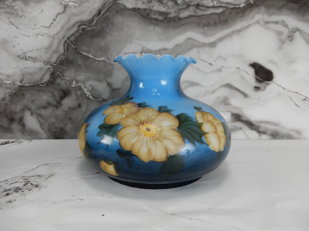 Vintage GWTW Blue Hand Painted Glass Shade 9-3/4" Fitter