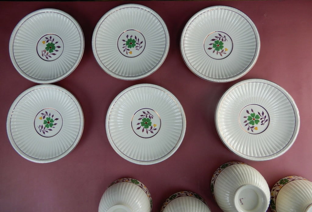 Vintage Set of 6 Wedgwood Etruria Luster Ribbed Cups and Saucers