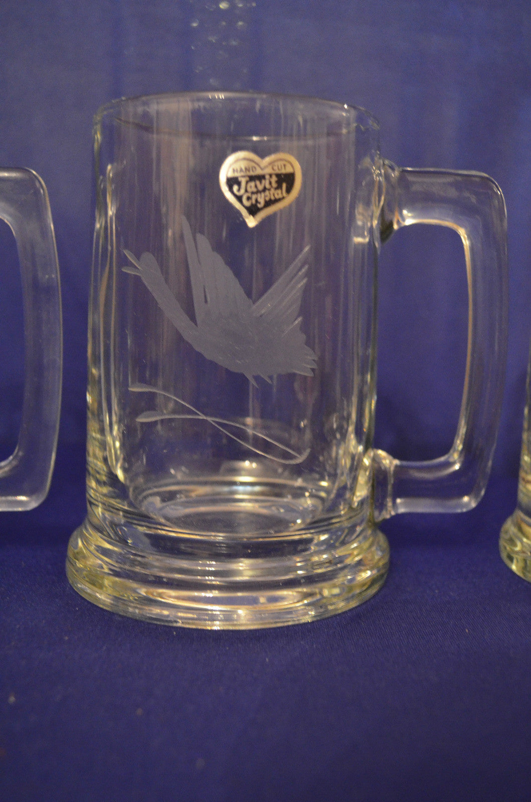 4 Piece Set Javit Hand Cut Crystal Mug's With A Picture Of A Satin Goose 5-1/4"