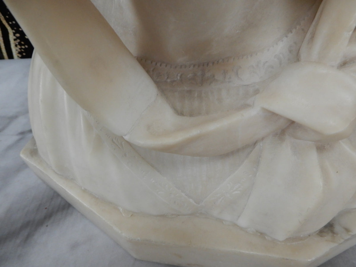 Alabaster Marble Bust Statue Young Woman Signed Stiaccini Florence Italy 10.5"H