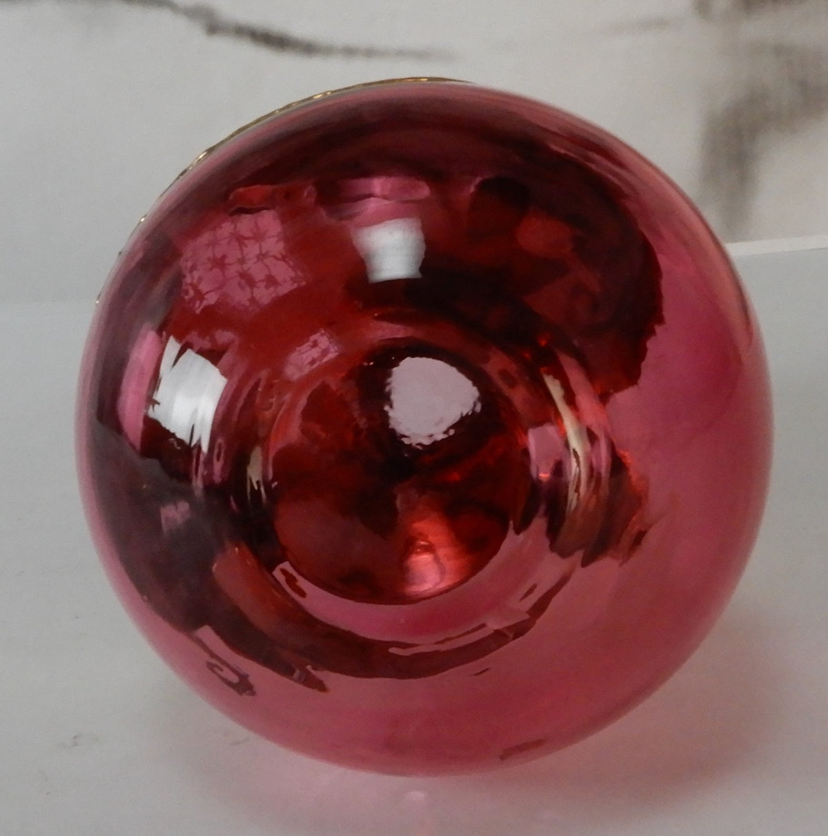Vintage Glass Czech Bohemia Hand-Painted Red Cruet with Stopper