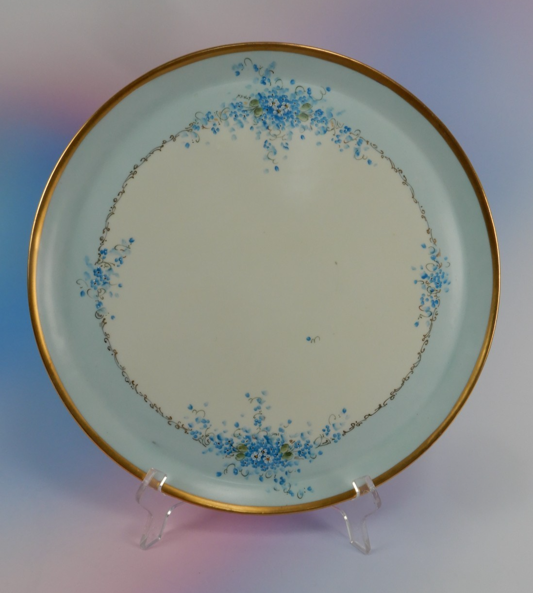Vintage German Blue Forget Me Not  Hand Painted Round 12-1/4" Cake Platter
