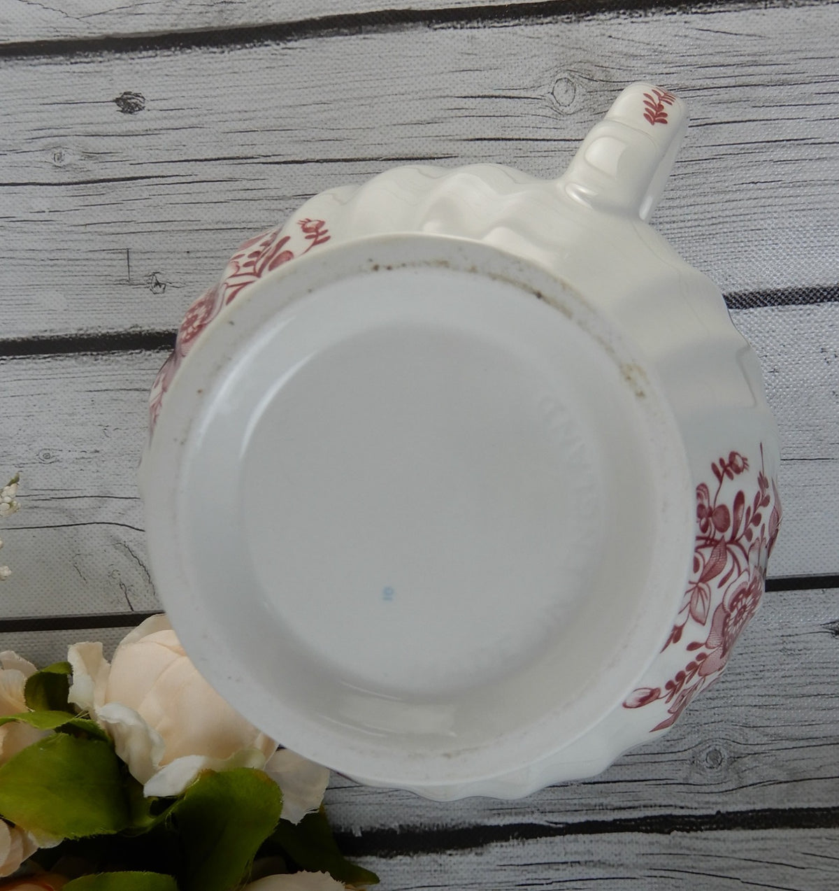 Vintage Johnson Bros. Indies White/ Pink Floral Ironstone Milk Jug England 32 oz