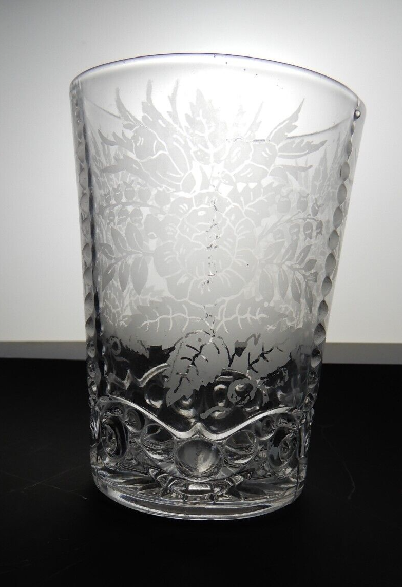 Set of 6 Vintage 8oz Acid Etch Clear Glass Hobnail Beverage Tumblers