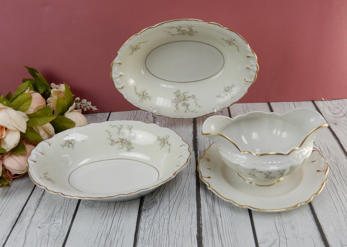 Vtg. Arcadian Fine China "Old Rose" Two Oval Serving Bowls and Gravy Bowl