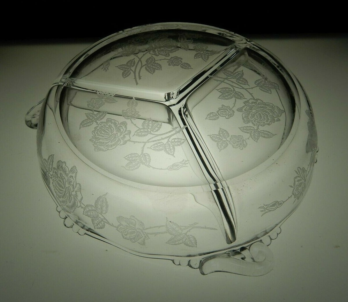 Vintage Heisey Rose Patten Relish Condiment Tray