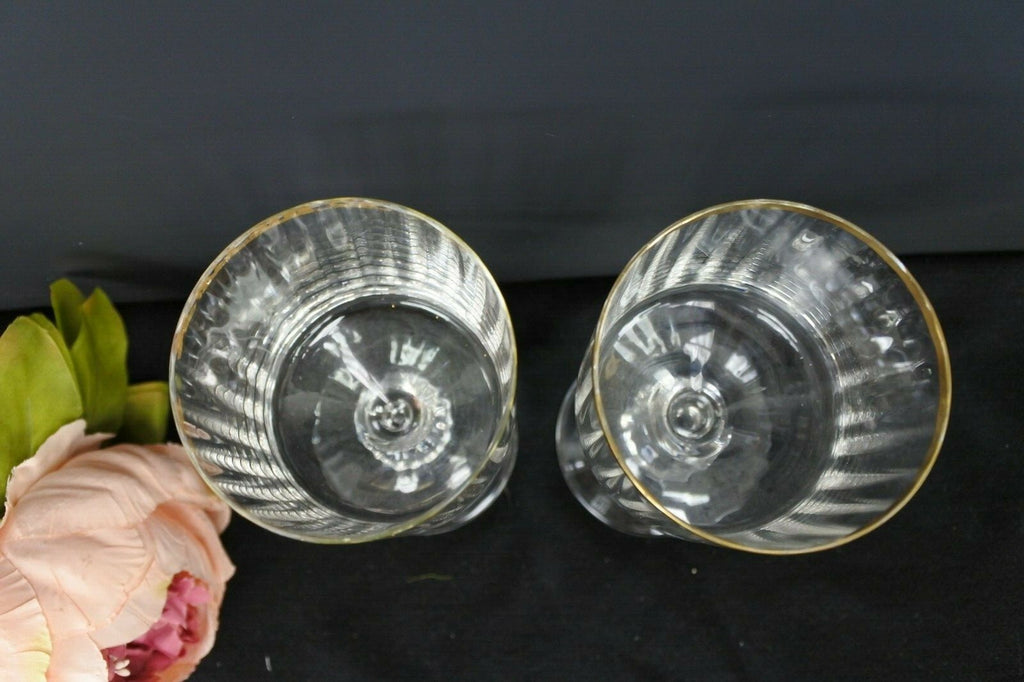 Lot Of 7 Vintage Ribbed Gold Rimmed Drinking Glasses Glasses Marked AC