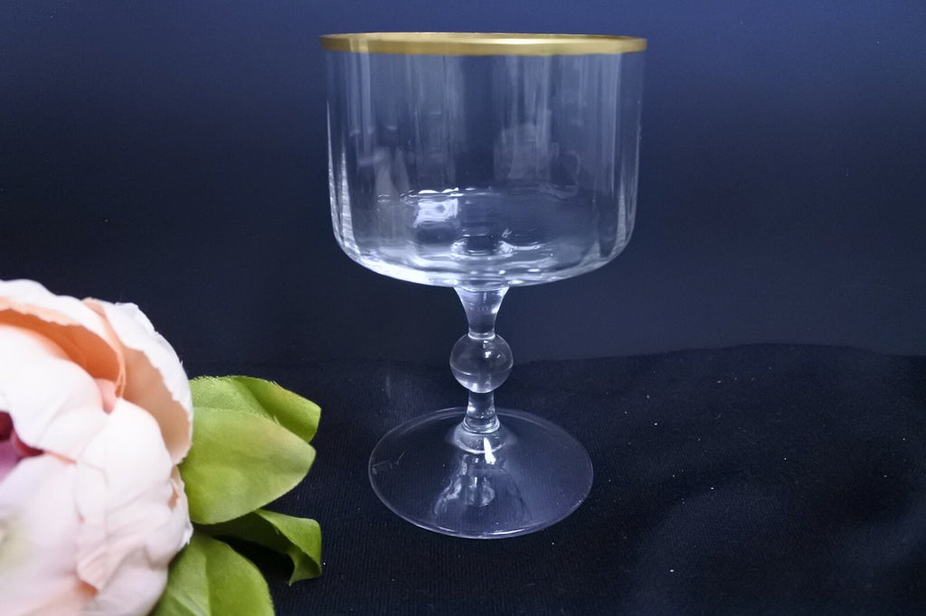 Lot Of 9 Ribbed Gold Rimmed Sherbet /Champagne Glasses Marked AC