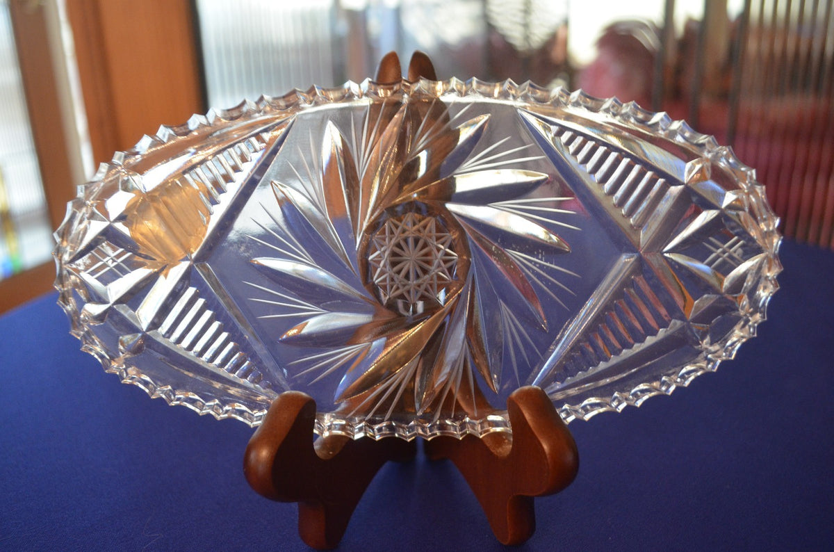 Excellent Czech Bohemian Hand Cut  Lead Crystal Oval Crystal Dish w/ Sticker