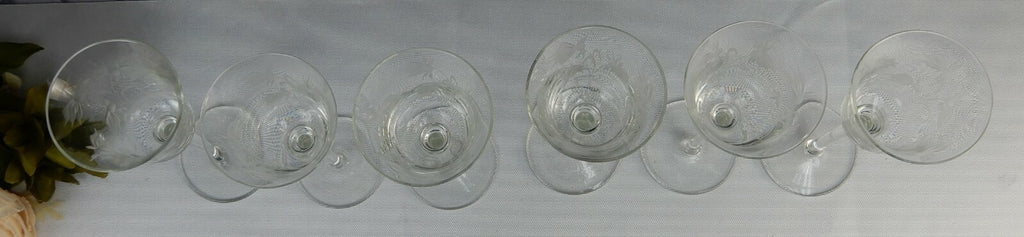 Set of 6  Elegant Etch Cordial Cocktail Glasses with Flowers
