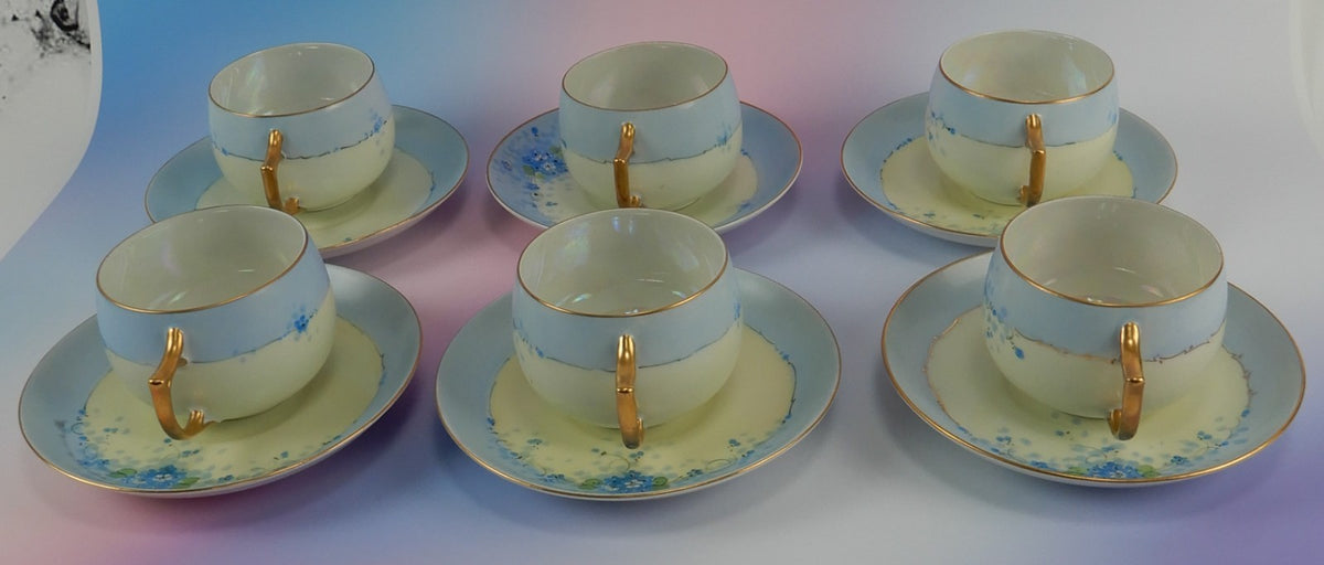6 Pc.Set J&C Bavaria Stouffer Hand Decorated Blue Forget Me Not Cups and Saucers