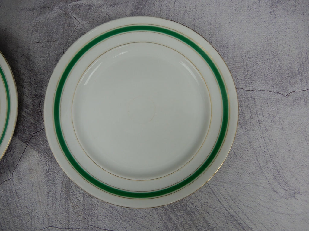 Two Set Antique White,Green and Gold Trim Tea Set Trio Cup,Saucer,Dessert Plate