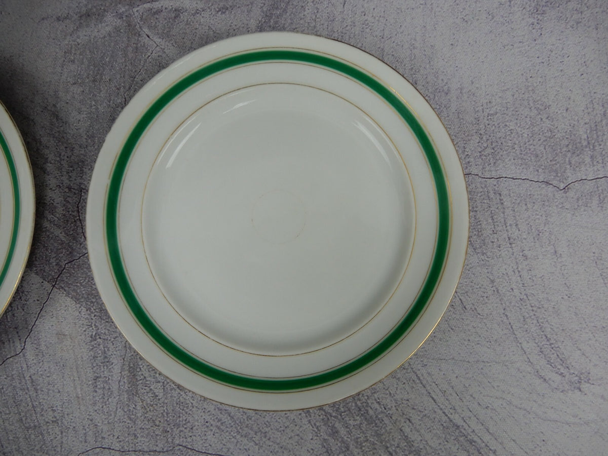 Two Set Antique White,Green and Gold Trim Tea Set Trio Cup,Saucer,Dessert Plate
