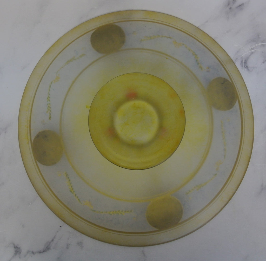 Vintage Bohemian Glass Hand Painted Enamel Footed Bowl, Stand