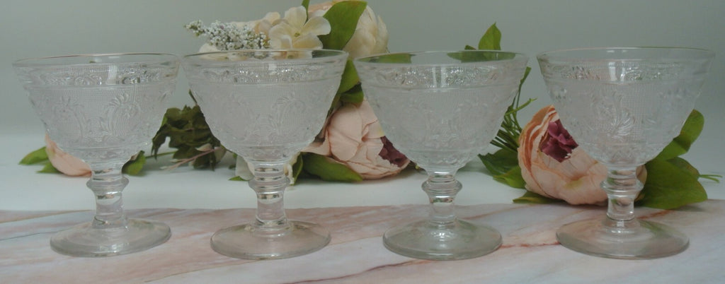 Set of 4 Ice Cream Dish 6 oz in Duncan & Miller Sandwich Clear Glass Pattern