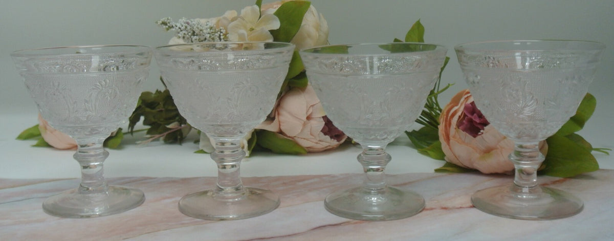 Set of 4 Ice Cream Dish 6 oz in Duncan & Miller Sandwich Clear Glass Pattern