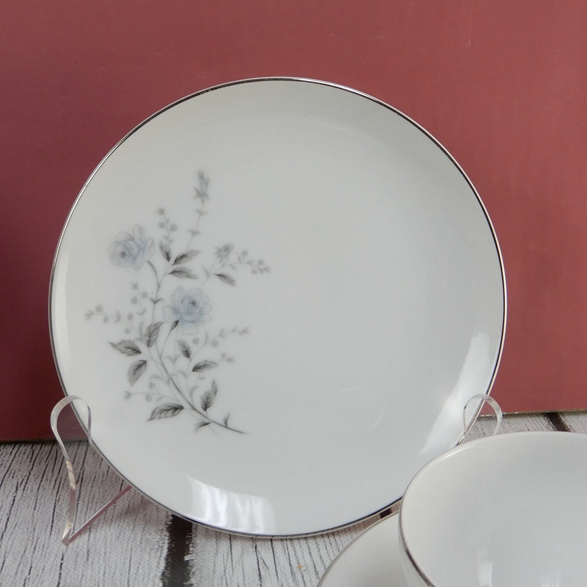 4 Vintage Diamond Fine China "Blue Rose" Japan Trio Set Cup,Saucer & Plate